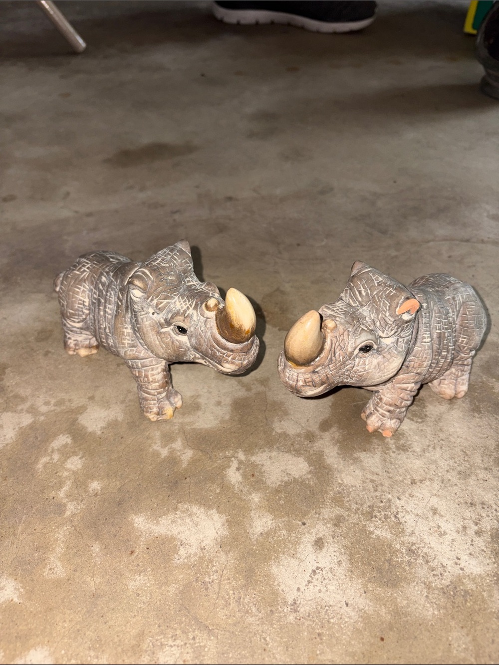 Pair of Rhino Figurines - Gray with Ivory-like Horns